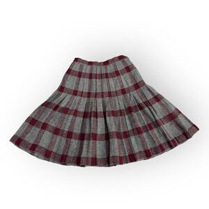Valentino Boutique Grey and Maroon Plaid Wool Blend Skirt